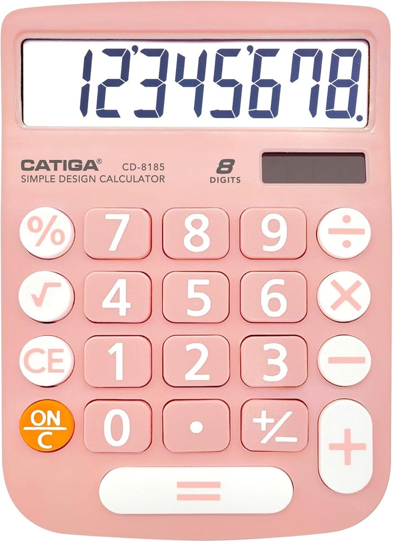 CATIGA Desktop Calculator 8 Digit with Solar Power and LCD Display, Big Buttons, for Home, Office, School, Class and Business, 4 Function Small Basic Calculators for Desk, CD-8185 - Image 1